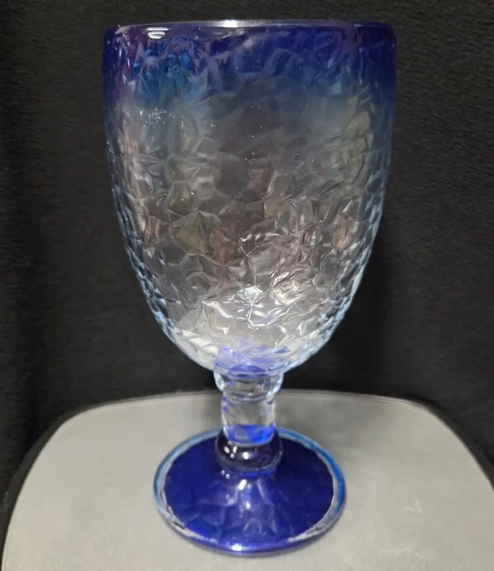 Libbey Chivalry Blue Rim Water Goblet Dusky Ombre Glass Vintage 7.5